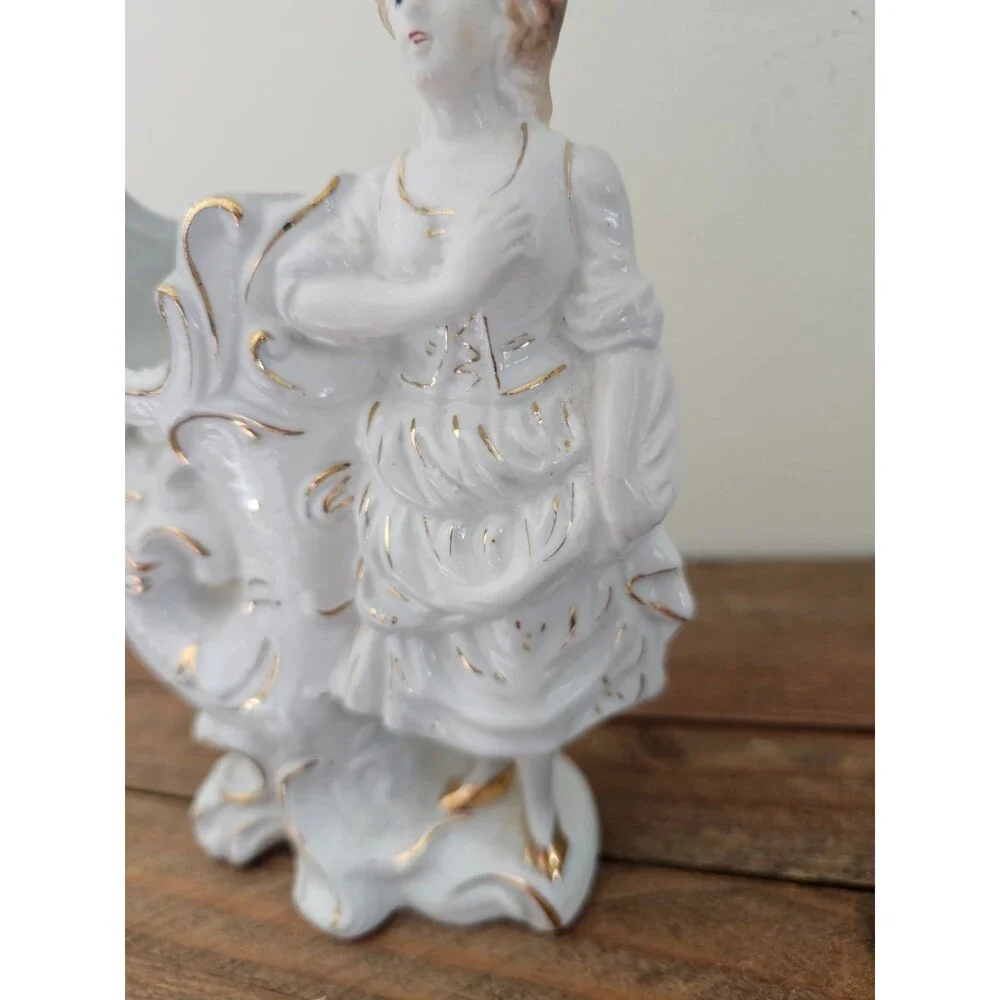 Pair of Porcelain Lady Cornucopia Vases or Figurines Paul's Gifts Planters